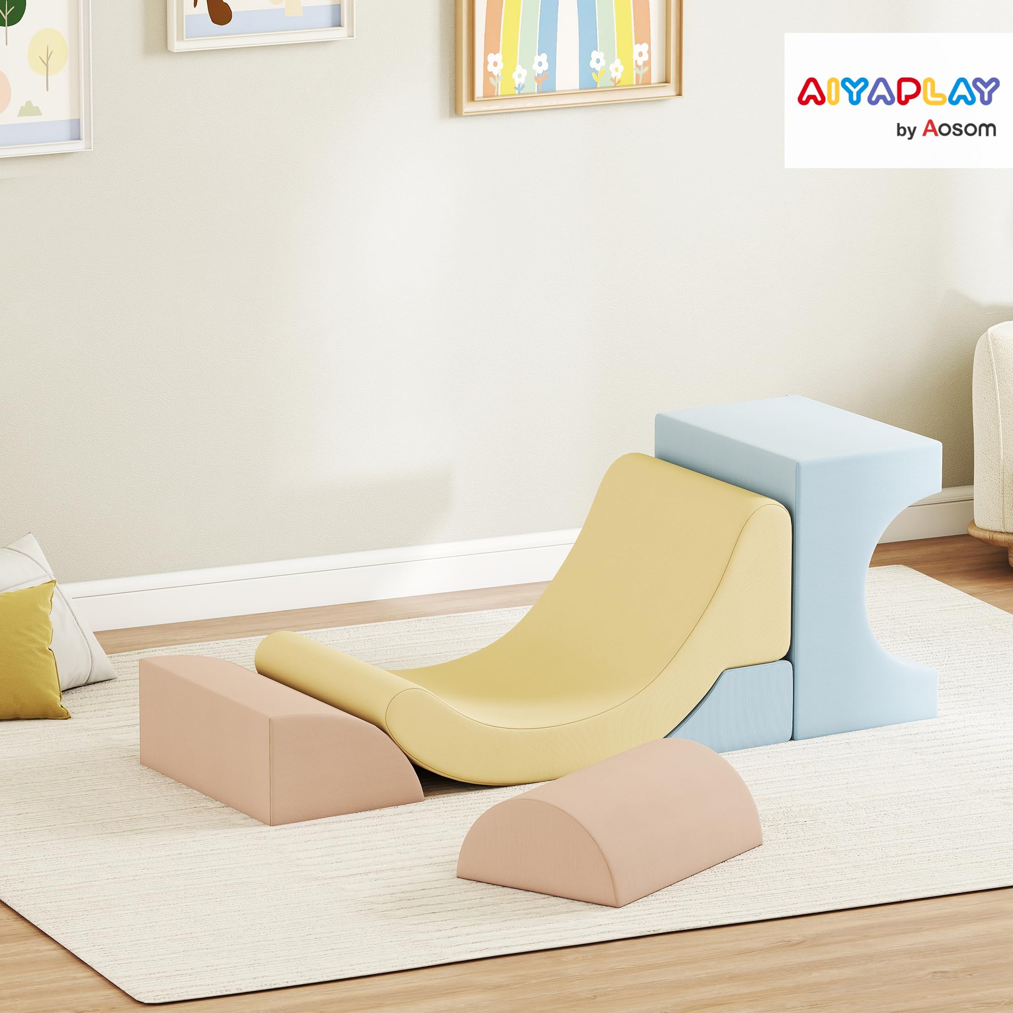 AIYAPLAY Schaumstoff Bausteine 5er-Set Softbausteine Großbausteine Blau | Kinder, Klettern, Riesenbausteine, Bausteinset mit Cord-Optik, Bauklötze