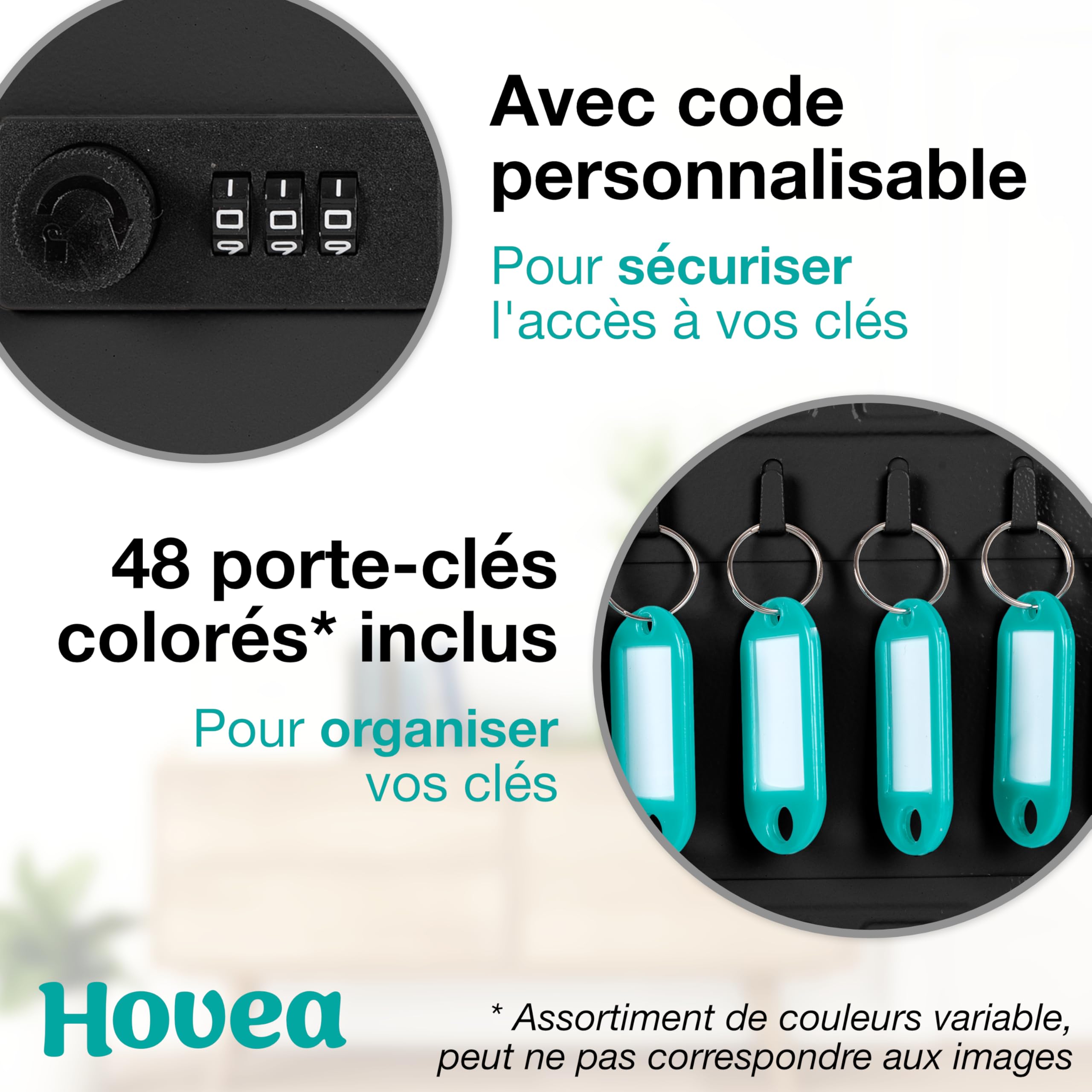 Boite à Clefs Murale avec Code - 48 Crochets - Armoire à Clés Sécurisée - pour Clés de Maison, Voiture - avec 48 Porte-Clés Étiquettes & Numéros Autocollants - en Métal - Noir - BKY481