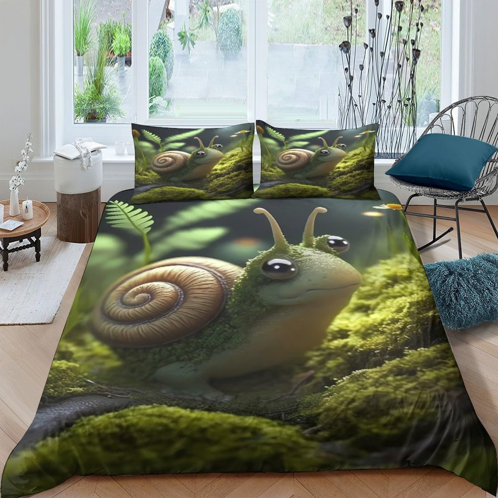 Ctjqhvkz Style-3 3D Printed Moss Forest Snail Fitted Sheet Microfiber Soft Bed Sheet Anti-Slip Mattress Cover For Bedroom Decor Single（135X200cm）
