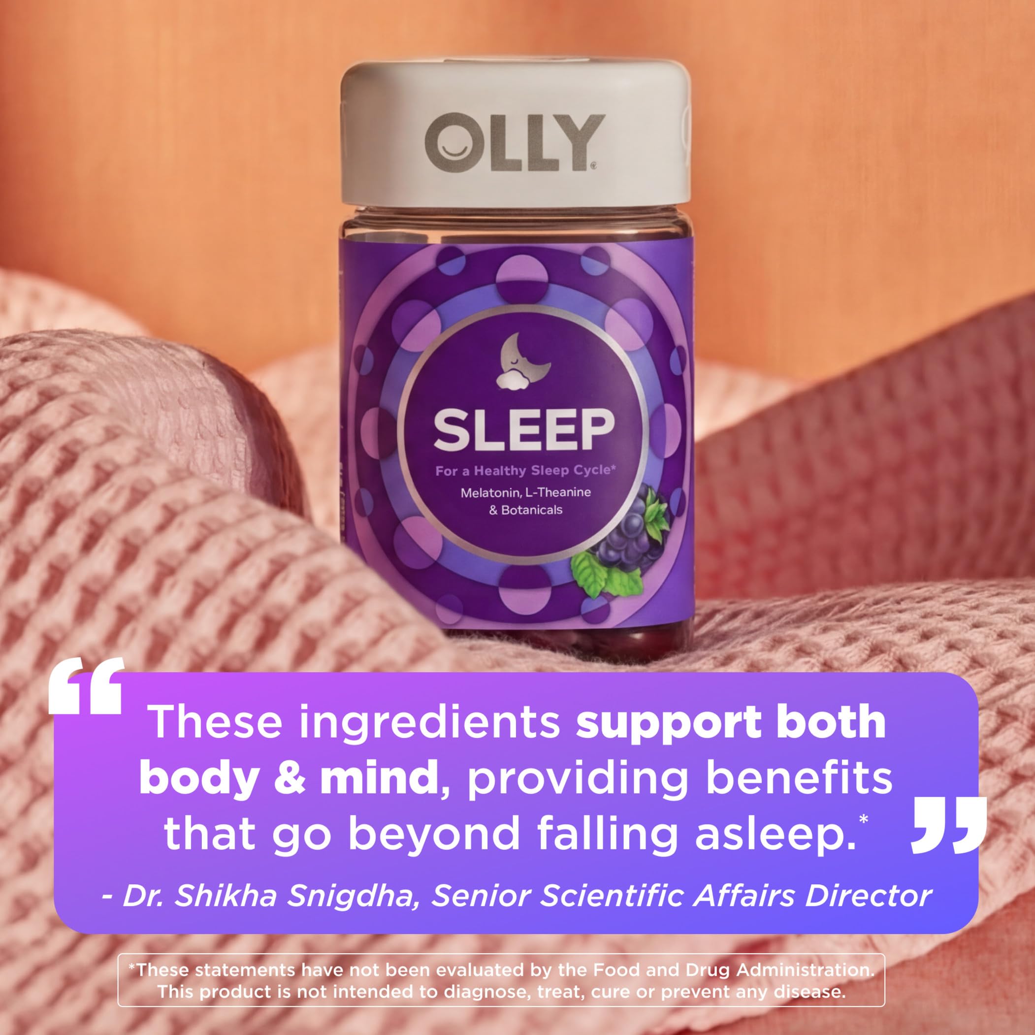 OLLY Sleep Support Gummy Supplement,* 3 mg Melatonin, L-Theanine - 70 Count — Amazon image 3