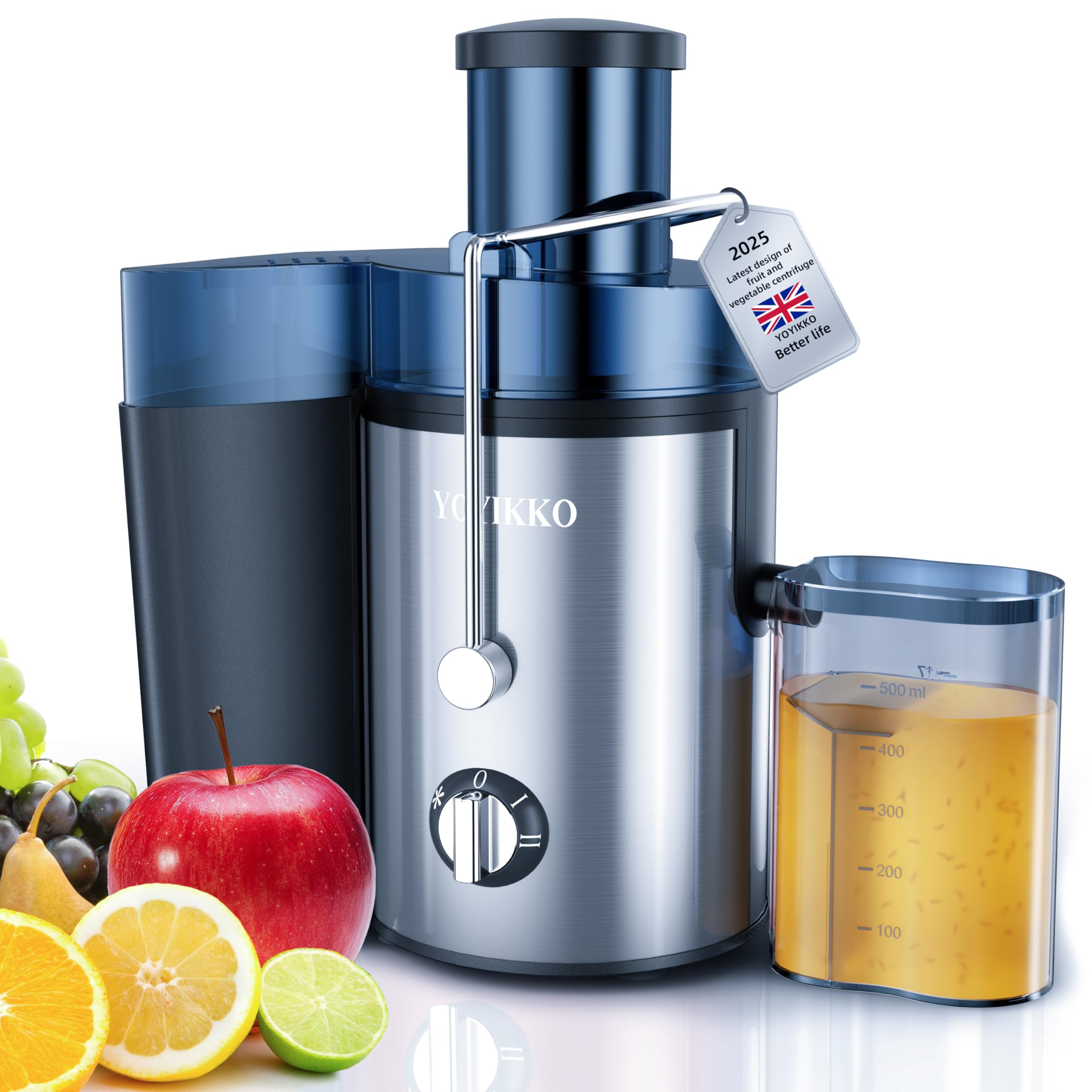 Licuadoras Para Verduras y Frutas, ajuste de 3 velocidades, extractor de frutas y verduras de 800W con boca ancha de 75 mm, fácil de limpiar, acero inoxidable sin BPA (Plateado-58)