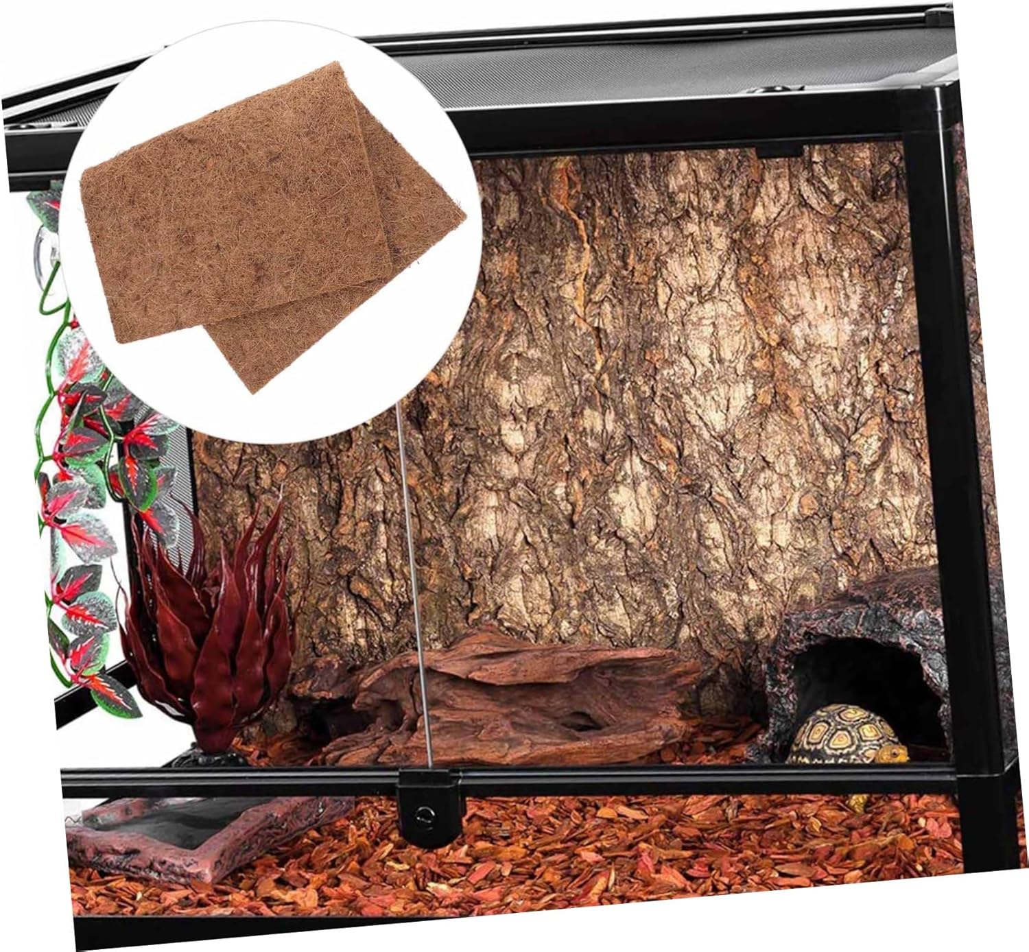 Mikikit 4pcs Coconut Fiber Reptile Carpet Mat for Bearded Dragon Leopard Gecko Terrarium Liner Bedding Safe Substrate for Snakes Lizards Versatile Use Pet Stores Homes
