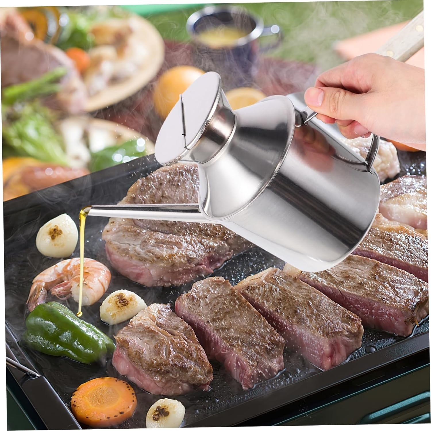 Oil Container Kitchen Stainless Steel Oil Pot Sauce Bottle Vinegar Dispenser Multi-function Spray Comfortable to Hold Handle