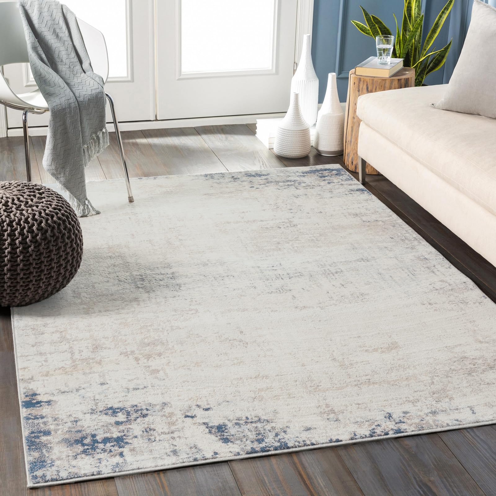 Livabliss Utrecht Abstract Rug - Area Rugs Living Room 140x200 cm, Dining Room, Lounge, Kitchen, Bedroom - Modern Marble Large Rug, Soft Luxurious Easy Care Medium Pile, Ivory, Grey and Blue โ image 1