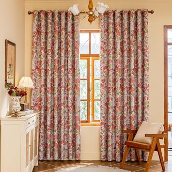 GYROHOME Red Floral Blackout Curtains Vintage Cute Flower Printed Light Filtering Grommet Top Thermal Insulated Drapes for Bedroom, 2 Panels, Light Blue, 46x90inch