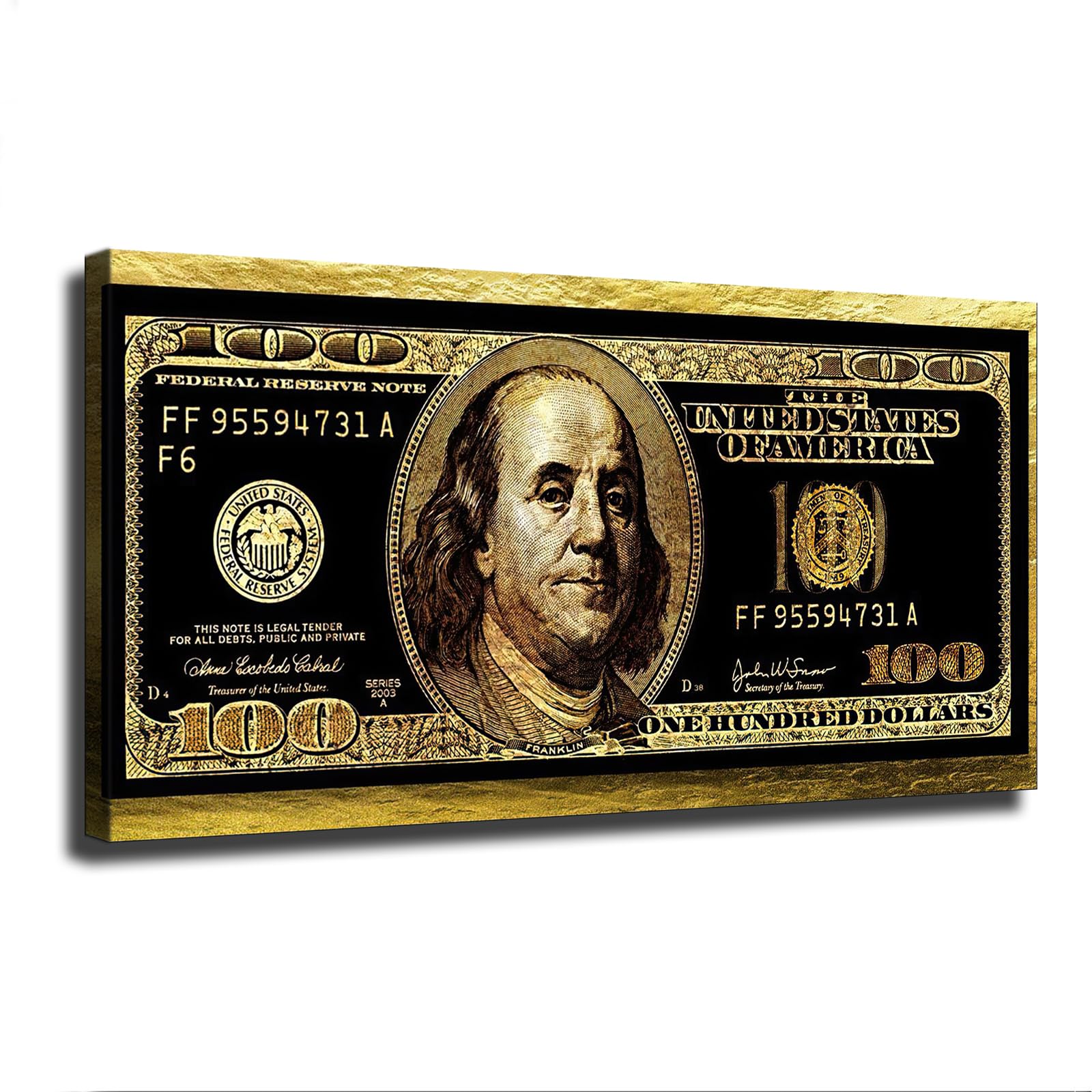 100 Dollar Bill Wall Art Canvas Poster Wall Art Decor Print Picture Paintings for Living Room Bedroom Decoration (08x16inch Unframed)
