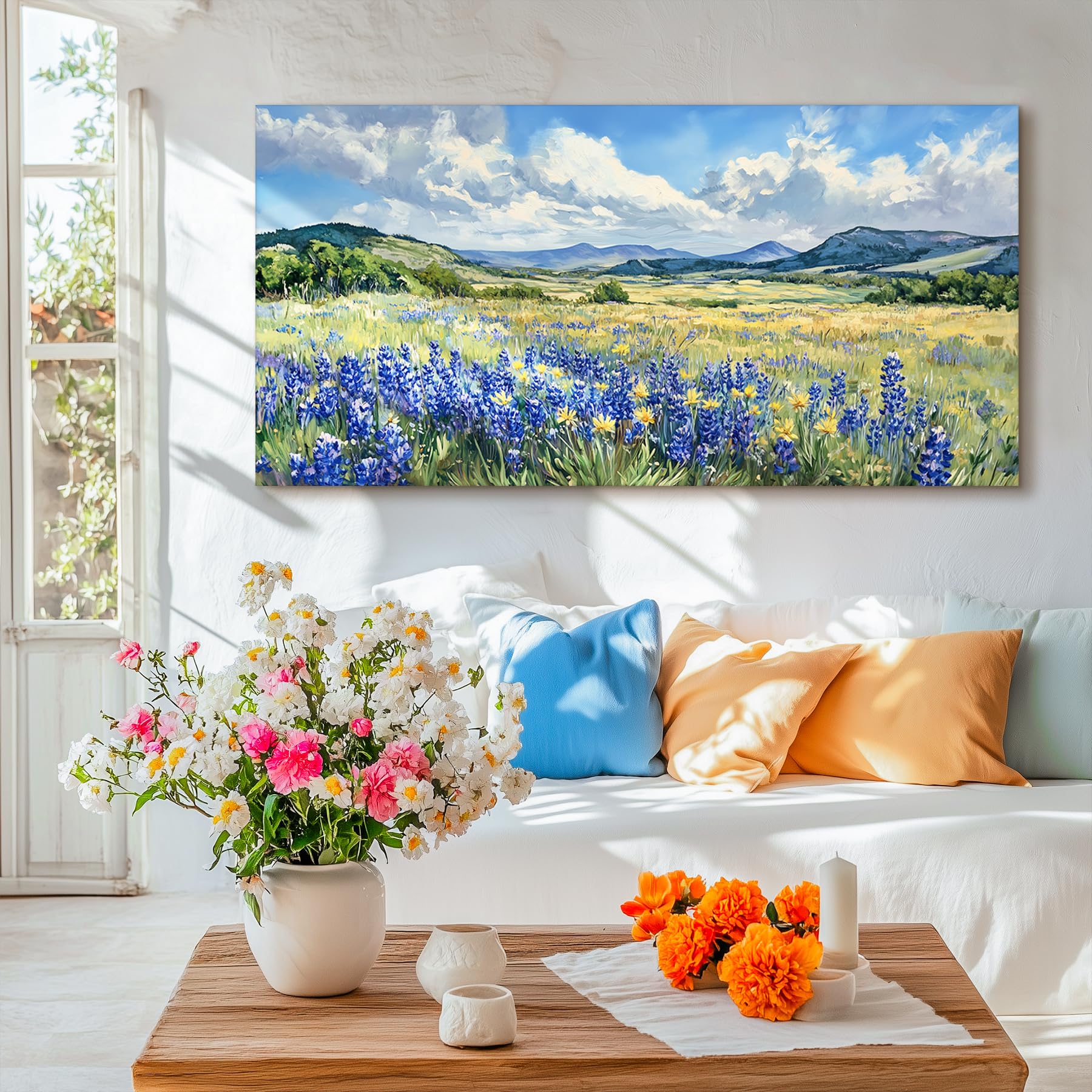 MHARTK66 Quadri Moderni Soggiorno Grandi, 73x146 cm XXL Stampe da Parete Campo di Fiori Selvatici, Quadro Camera da Letto Su Tela Decorazioni Parete Bagno Ufficio Sala Da Pranzo