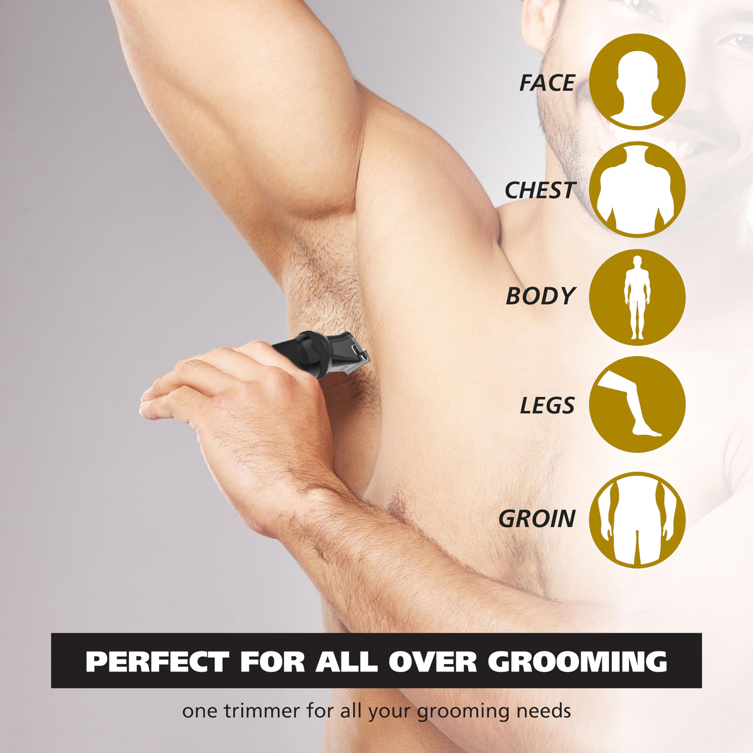 Wahl Manscaper® Reach 360 - Regolabarba e corpo senza fili, con impugnatura antiscivolo per un controllo preciso durante la toelettatura di viso, corpo e manscape, modello 3025951