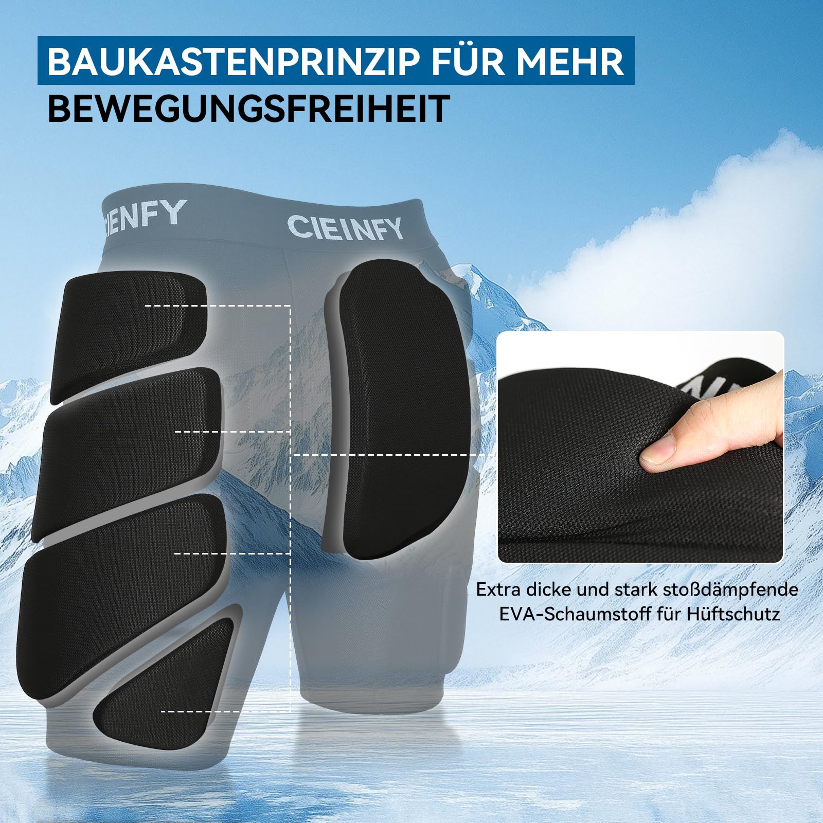 Cienfy Protektive Gepolsterte Shorts mit Eva Steißbeinpolster für Snowboard, Schlittschuh & Ski, 3D Hüftprotektor für Hüfte, Gesäß und Steißbein