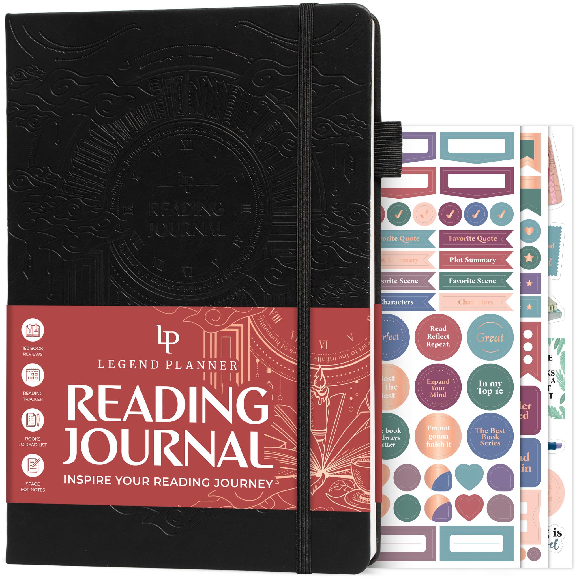 Legend Reading Journal, Tracker Log for Book Lovers, 180 Reviews Black