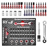 37Pieces Impact Screwdriver Bit & Socket Set with Mini Ratcheting Wrench, 30Pcs Impact S2 Screwdriver Bits Set, 5Pcs SAE Sockets and 2-In-1 Bit Extension Holder Repair Tools