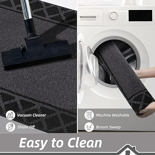 Miniatura 7 de BEQHAUSE Tapete para puerta atrapador de suciedad, antideslizante, absorbente, de bienvenida, de bajo perfil, lavable, para patas fangosas, entrada,