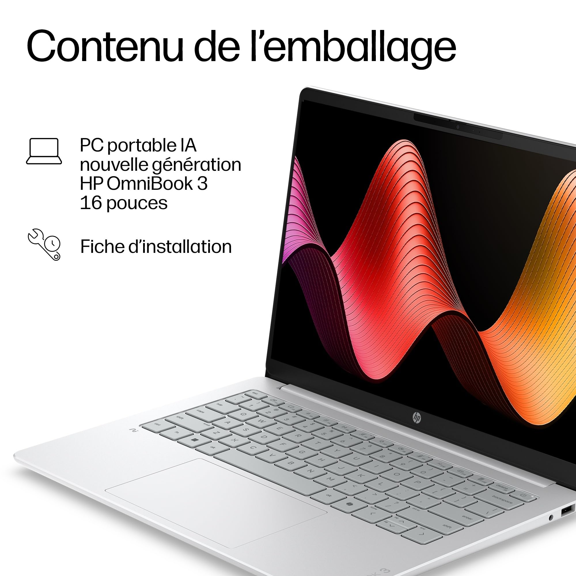 HP OmniBook 3 16-by0000sf Ordinateur Portable 16" 2K IPS, PC Portable (AMD Ryzen 5 40, RAM 16 Go, SSD 512 Go, AMD Radeon 610M Graphics, Windows 11), Laptop Argent, Clavier AZERTY