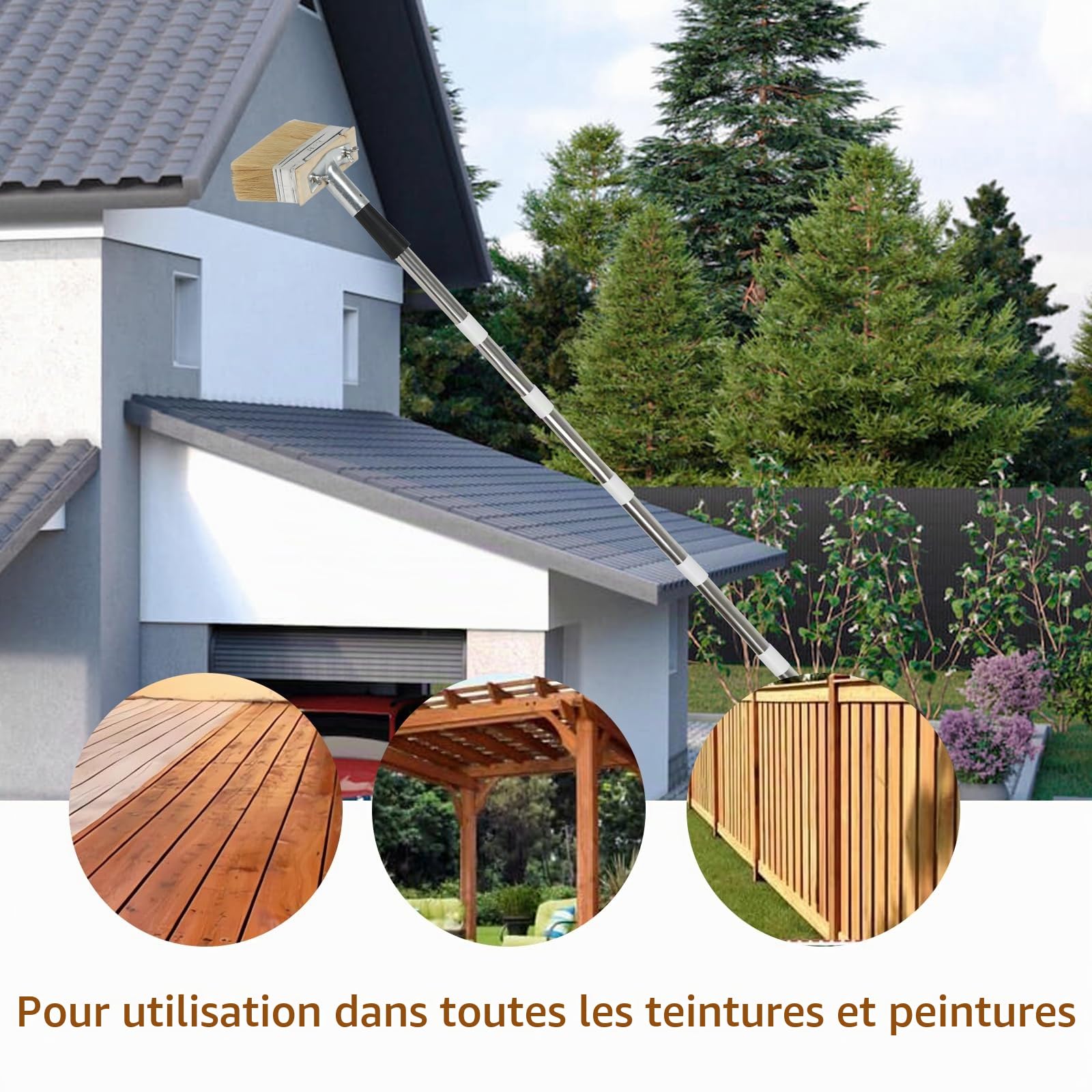 Lot de 2 pinceaux d'extérieur de 150 mm pour grands sols extérieurs, en particulier pour une application rapide de la couleur, avec manche d'extension, pinceau de couleur pour tous