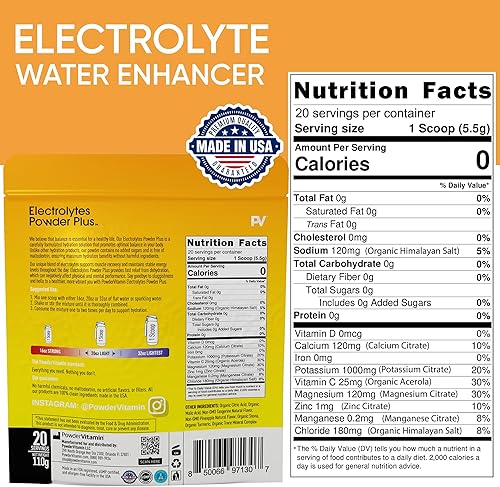 Miniatura 7 de PowderVitamin Electrolitos en polvo Plus 100 porciones polvo de electrolitos de frambuesa cero calorías Keto 0 azúcar sin maltodextrina 1000 mg de