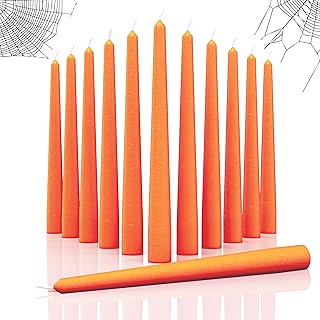 CANDWAX 12 inch Taper Candles Set of 12 - Halloween Taper Candles Dripless and Unscented - Tall Candles Long Burning Perfect as Halloween Candles or Gothic Decor - Orange Candles