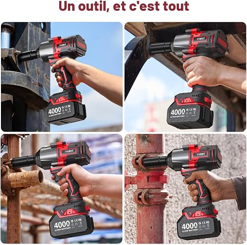 Avhrit 1600 N.m Clé à Choc Sans Fil Brushless avec Deux 4000mAh batteries, 1/2" Boulonneuse à Choc Électrique pour la voiture et la Maison, avec 5 Douilles à Chocs - 8