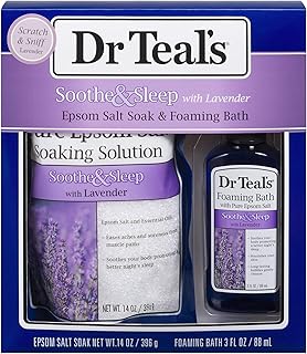 Dr Teal's Lavender Epsom Salt & Foaming Bath Oil Sampler Gift Set 2022 - Give The Gift of Relaxation & Peaceful Slumber! - 14 oz Bag of Lavender Bath Salts & 3 oz Bottle of Lavender Foaming Bath Oil