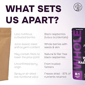 Whole Black Freeze Dried Raspberries 3.2 Ounce Bag - Dried Fruit Healthy Snacks for Kids, Dehydrated Raspberry for Baking & Decoration - No Sugar Added Freeze Dried Raspberry Powder from Black Berry