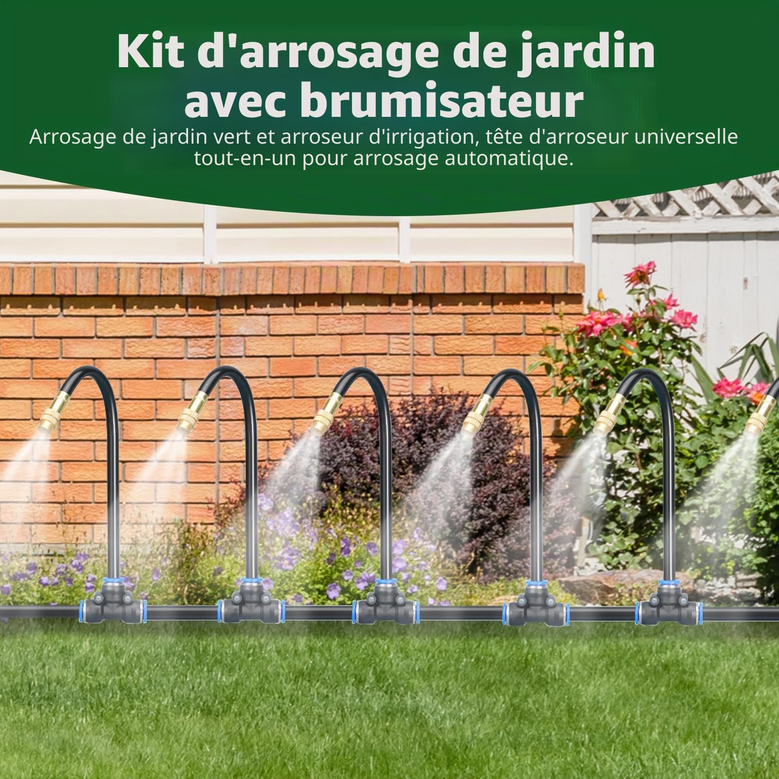 ACESOME Système d'irrigation de jardin, système d'irrigation automatique incurvé à 360°, tuyau d'irrigation, plate-bande surélevée pour jardin, pelouse, potager, ferme (20 m avec piquets)