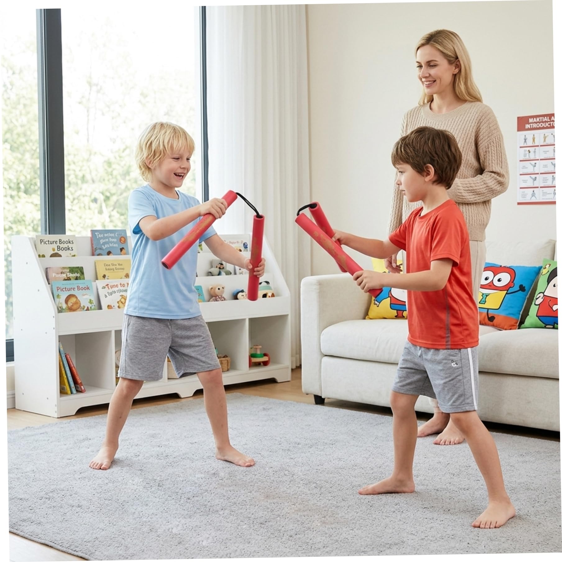 Nunchakus de Espuma Suave para niños 2 Unidades Entrenamiento Ligeros Seguros Acolchado Azul