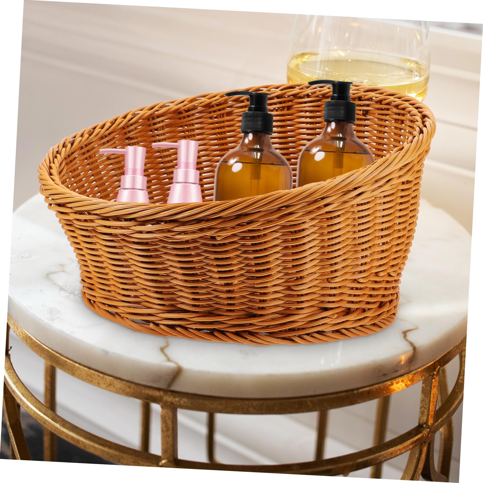 Garneck Cesto Portaoggetti da Tavolo in Vimini Sintetico Intrecciato, Organizer Pratico e Resistente per Cucina e Soggiorno, Design Artigianale e Stile Rustico