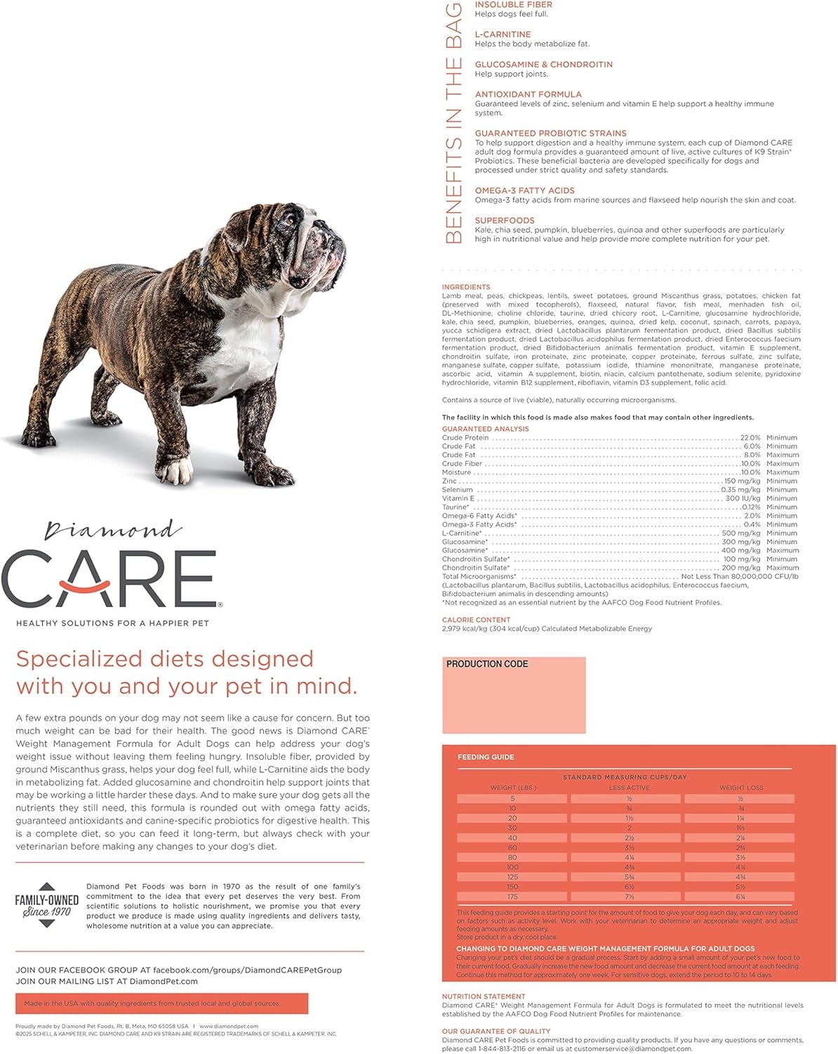 DIAMOND CARE Dry Dog Food Weight Management 25lb