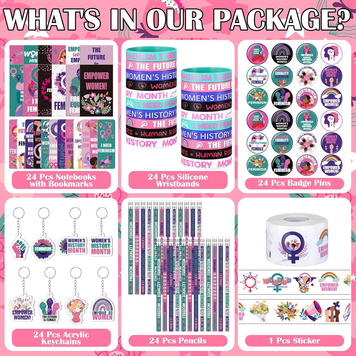145 Pcs Women's History Month Gifts Bulk International Women Day Gift Set Accessories Inspirational Female Rights Awareness for Party Office Community Supply - Image 4
