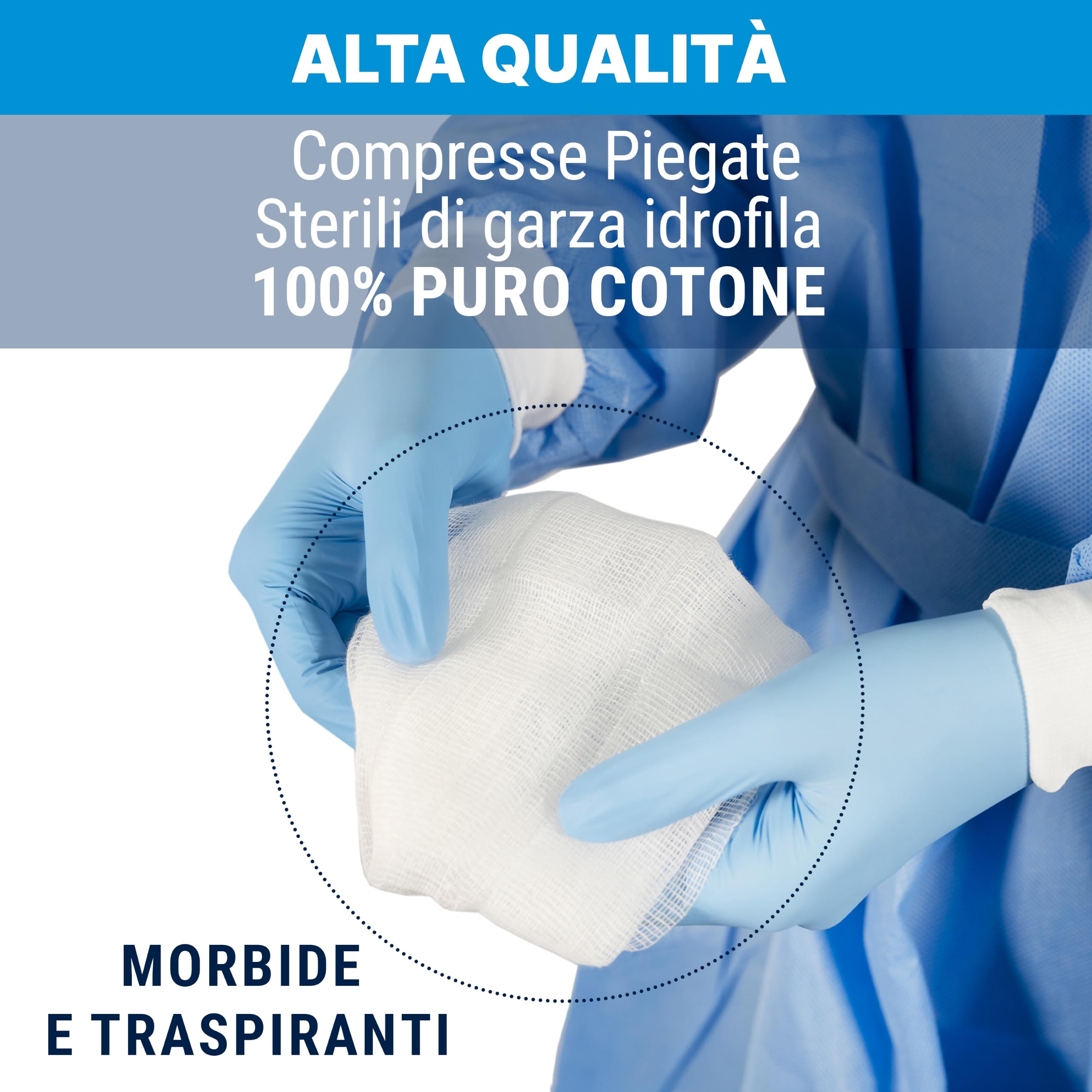 DEAlfa - Compresas de gasa plegadas estériles - 10 x 20 cm a 16 capas - Bolsa estéril de 5 unidades - 40 sobres de 5 unidades - Paquete de 200 unidades