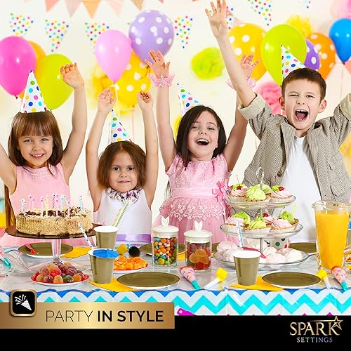 Miniatura 6 de Juego de suministros dorados para fiestas, platos de papel, vasos de plástico, tenedores, cuchillos, cucharas, servilletas, mantel para 20