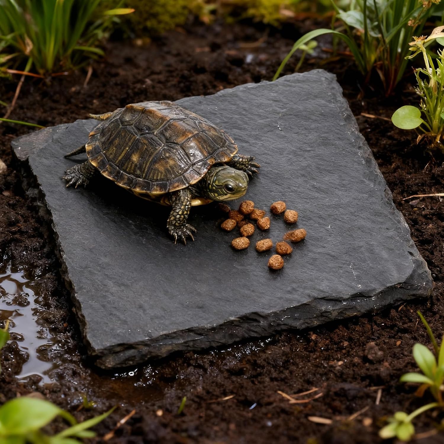 Turtle Basking Platform Slate for Reptiles 3.9 X 3.9 Inch Tortoise Basking Stone for Reptiles Bearded Dragon Accessories for Lizards, Chameleons, Geckos, Turtles, Reptile