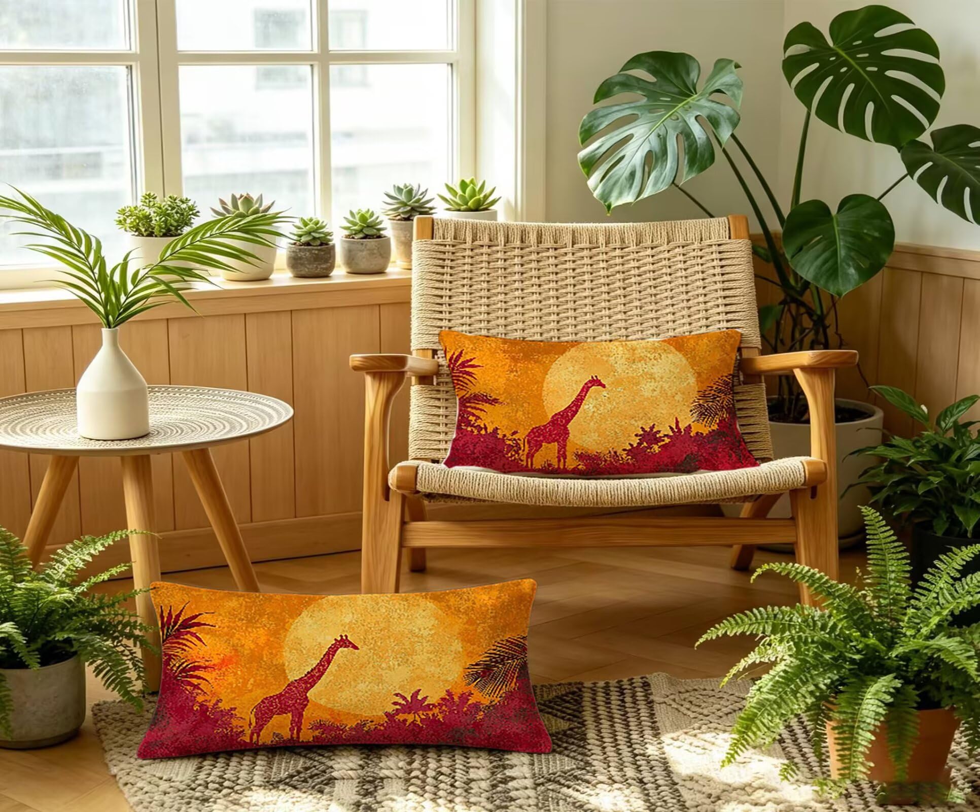 Orange Kissenbezug 60x80 Sonnenaufgang Kopfkissenbezug 2er Set,Wohnaccessoires & Deko,Weich und Atmungsaktiv Samt Stoff mit Verstecktem Reißverschluss für Bett Sofa Kissen Dekokissen-85859