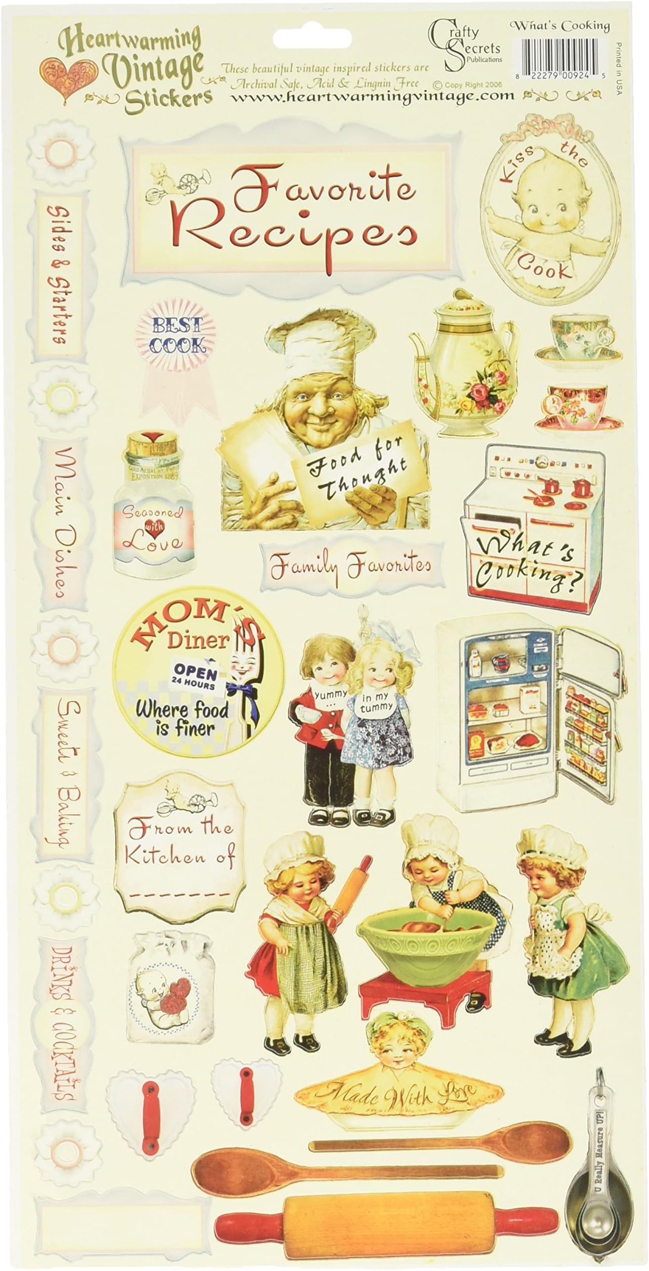 Heartwarming Vintage Cardstock Stickers 6"X12"Sheet-What's Cooking