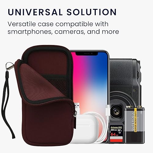 Miniatura 4 de kwmobile Funda de neopreno para teléfono, tamaño XL, 6.76.8 pulgadas, bolsa móvil universal con cremallera, correa para la muñeca, violeta burdeos