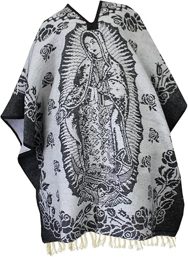 Del Mex Auténtico Poncho Mexicano Cobija Gaban Manta - Blanco y Negro