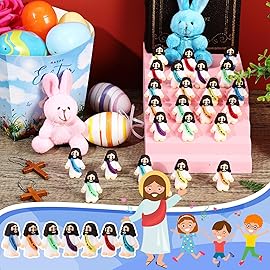 Bememo 25 Pcs Little Jesus Figures Original Design Jesus Love You Mini Rubber Toys to Hide and Seek Christmas Religious Party Favors Sunday School Baptism Gifts(Rainbow Color)