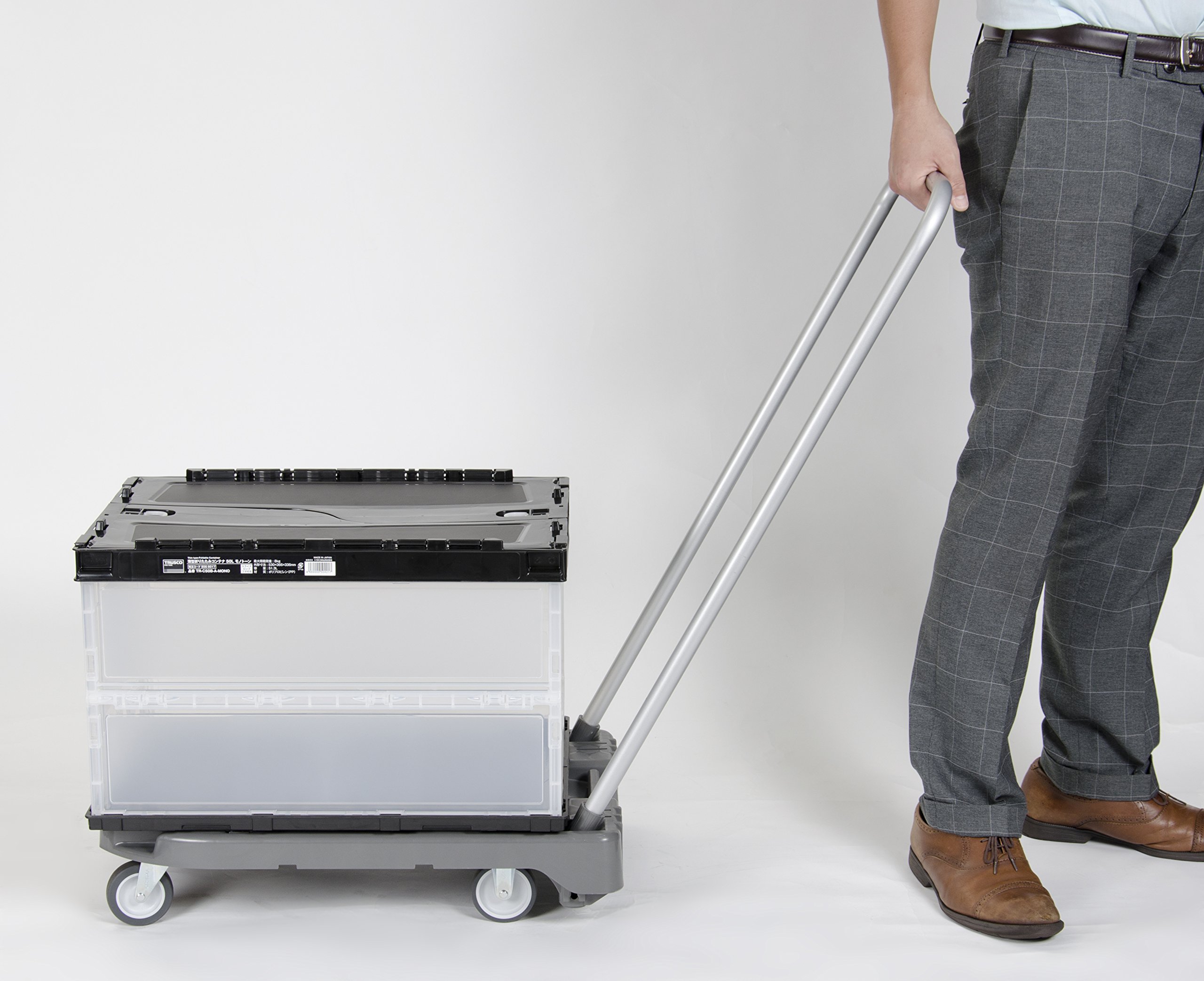 Trusco Nakayama TR-C50B-A-MONO Thin Folding Container, Monotone Color, 12.8 gal (50 L) with Locking Lid, Storage Box