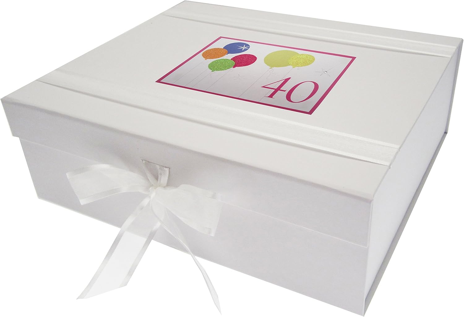 40th Birthday, Large Keepsake Box, Neon Glitter Balloons