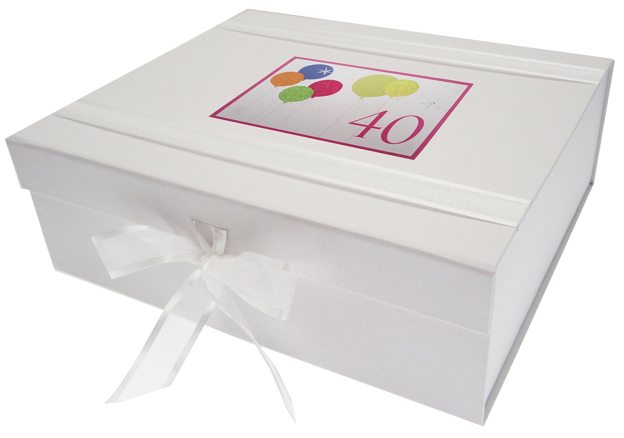 White Cotton Cards 40th Birthday, Large Keepsake Box, Neon Glitter Balloons