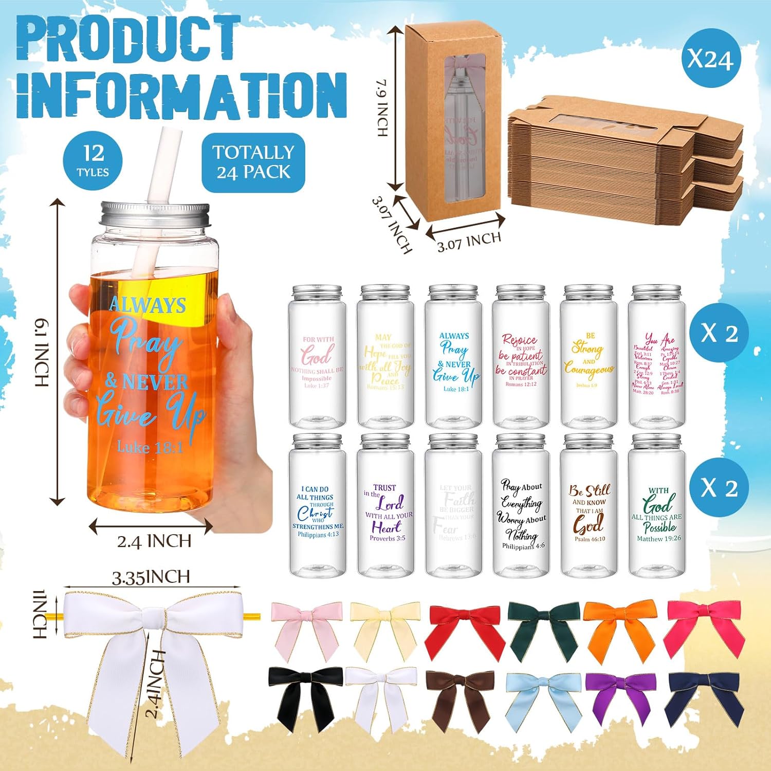 Skylety 24 Sets Christian Plastic Cups with Lids Straw and Twist Bow Religious Christian Gifts Bulk 14oz Reusable Tumblers Bible Verses Thank You Gifts Bulk for Women Team Staff Coworker - Image 2