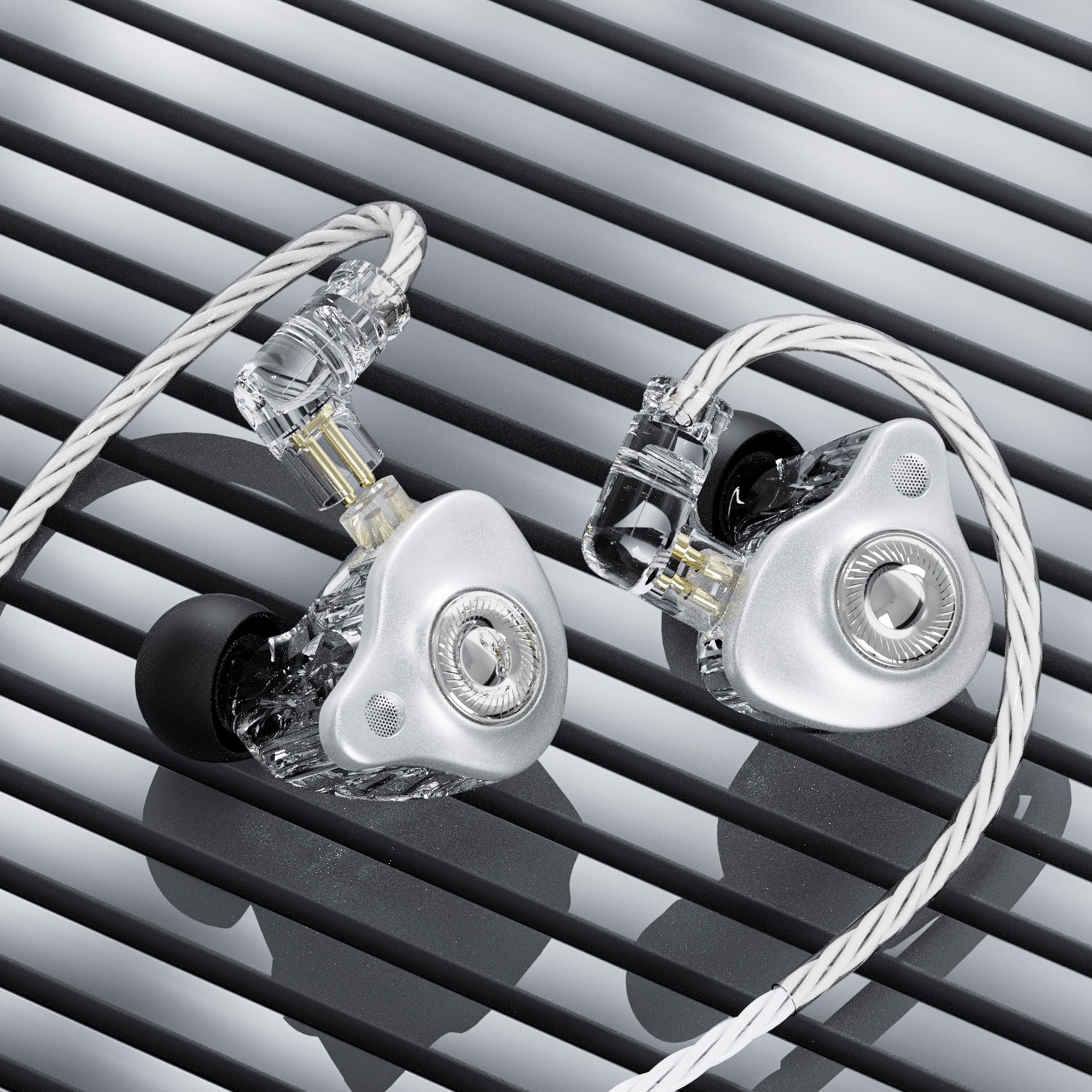 Cuffie intrauricolari senza microfono, 3,5 mm, argento, driver da 10 mm | Driver dinamico da 10 mm, cavo OFC 4N staccabile, auricolari HiFi IEM per giochi e regali
