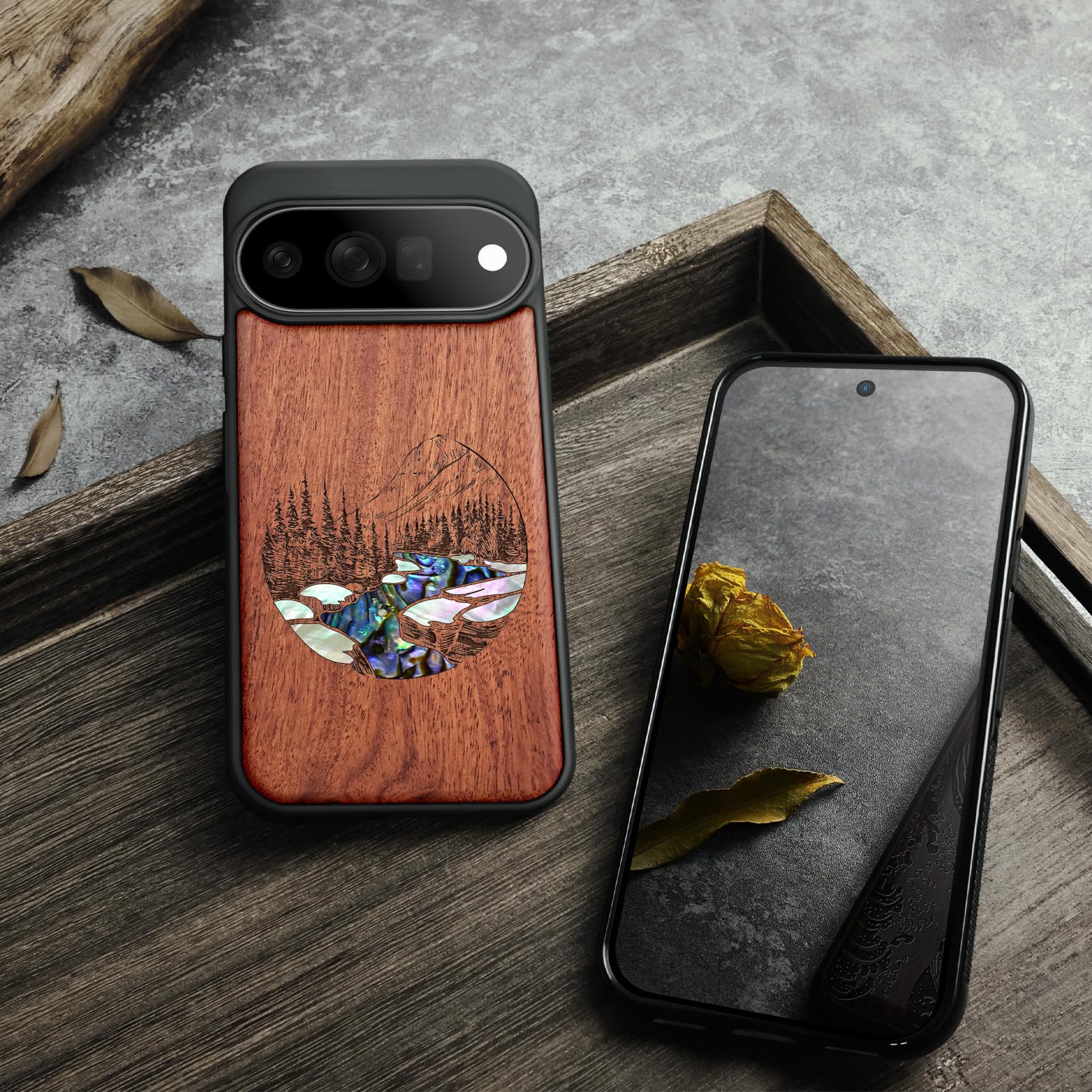 Carveit Madera Funda para Google Pixel 11 Pro (Rosa-Paisaje)