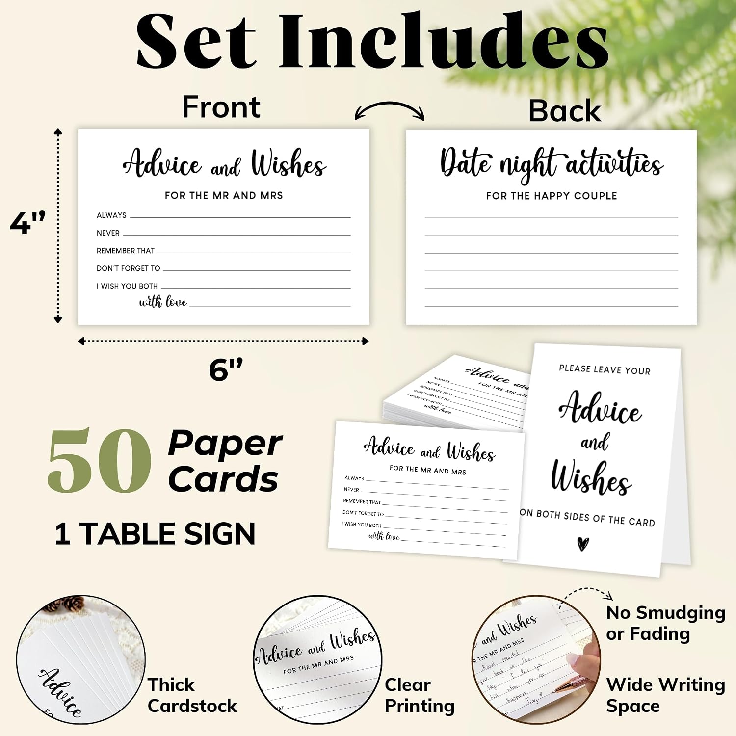 STOFINITY Advice And Wishes For The Mr And Mrs - Wedding Advice Cards For Bridal Shower Decorations, Date Night Games For The Groom And Bride Cards, Wedding Shower Decor for Guests