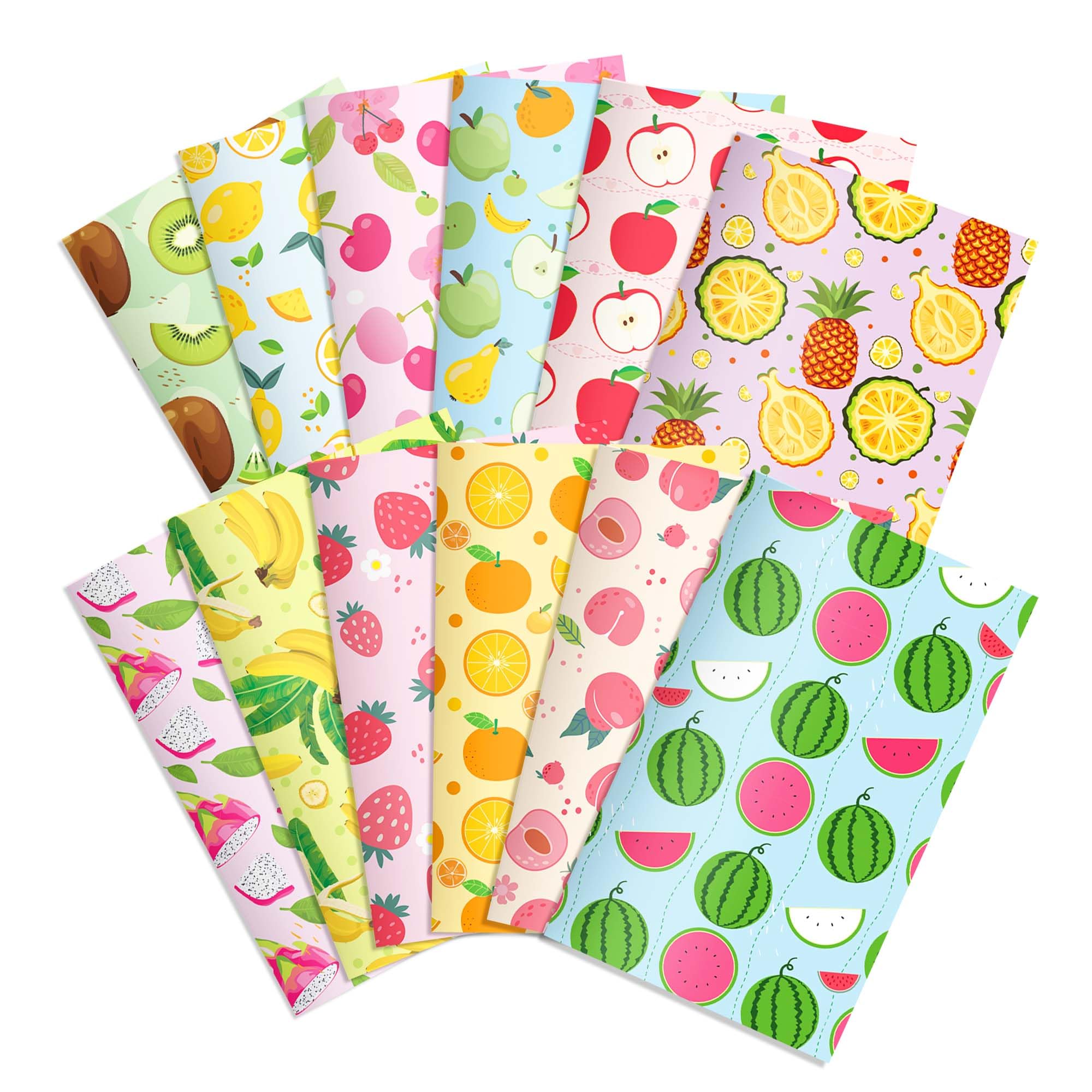 CC HOME 12 Stück Notizbuch mit Sommer Früchte Motiv – Liniertes Notizheft mit Kirschen, Zitronen & Erdbeeren – Frisches Design für Obstliebhaber