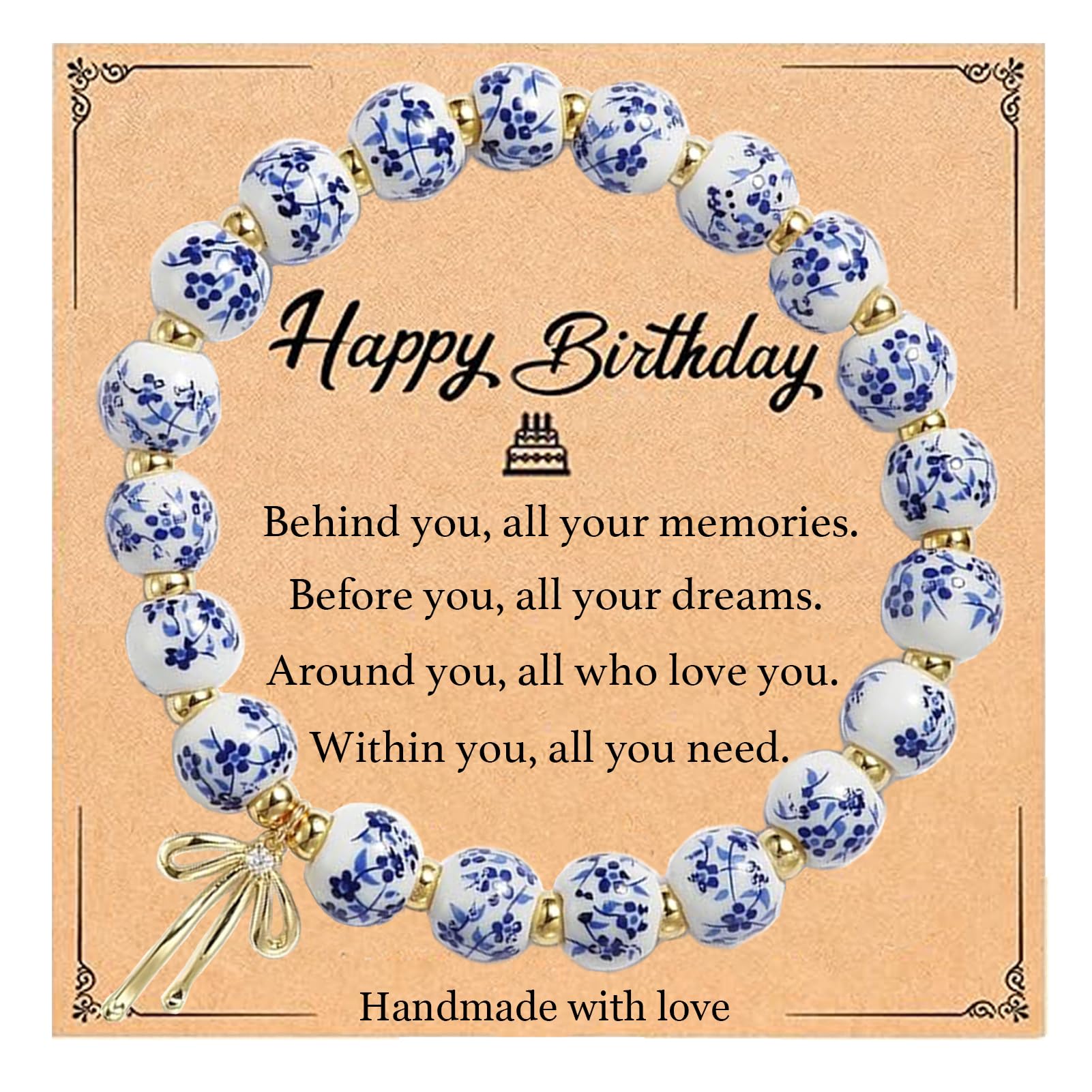 THSOGO Birthday Gift for Women Unique, Birthday Decorations Gifts Ideas Vintage Blue and White Porcelain Bead Bracelet for...