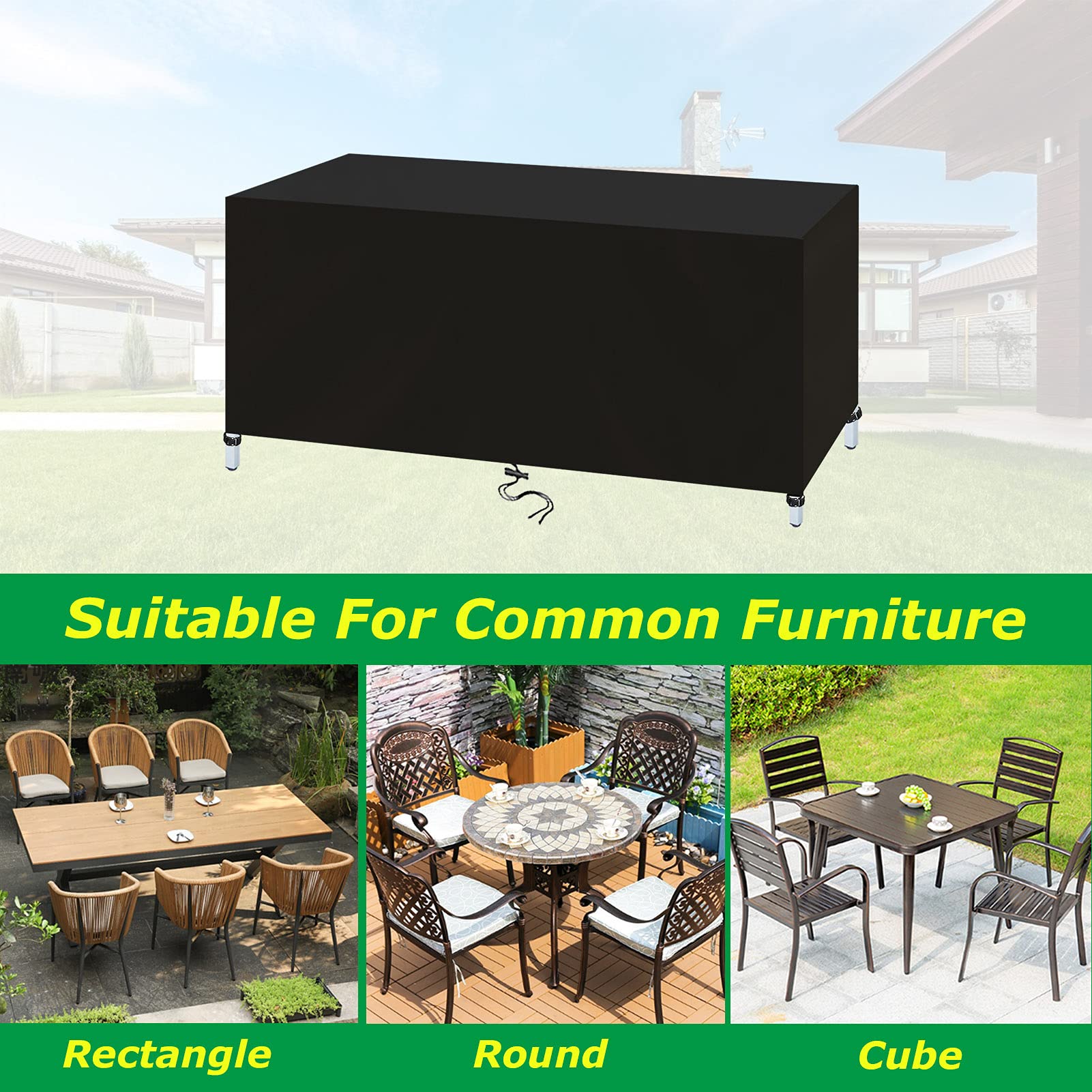 Coperture per Mobili da Giardino Impermeabile 280x120x85cm Nero Copertura Tavolo Esterno 420D Panno Oxford, Copertura Protettiva per Mobili da Patio, Telo Copri Protettivo per Tavolo Sedie e Divano