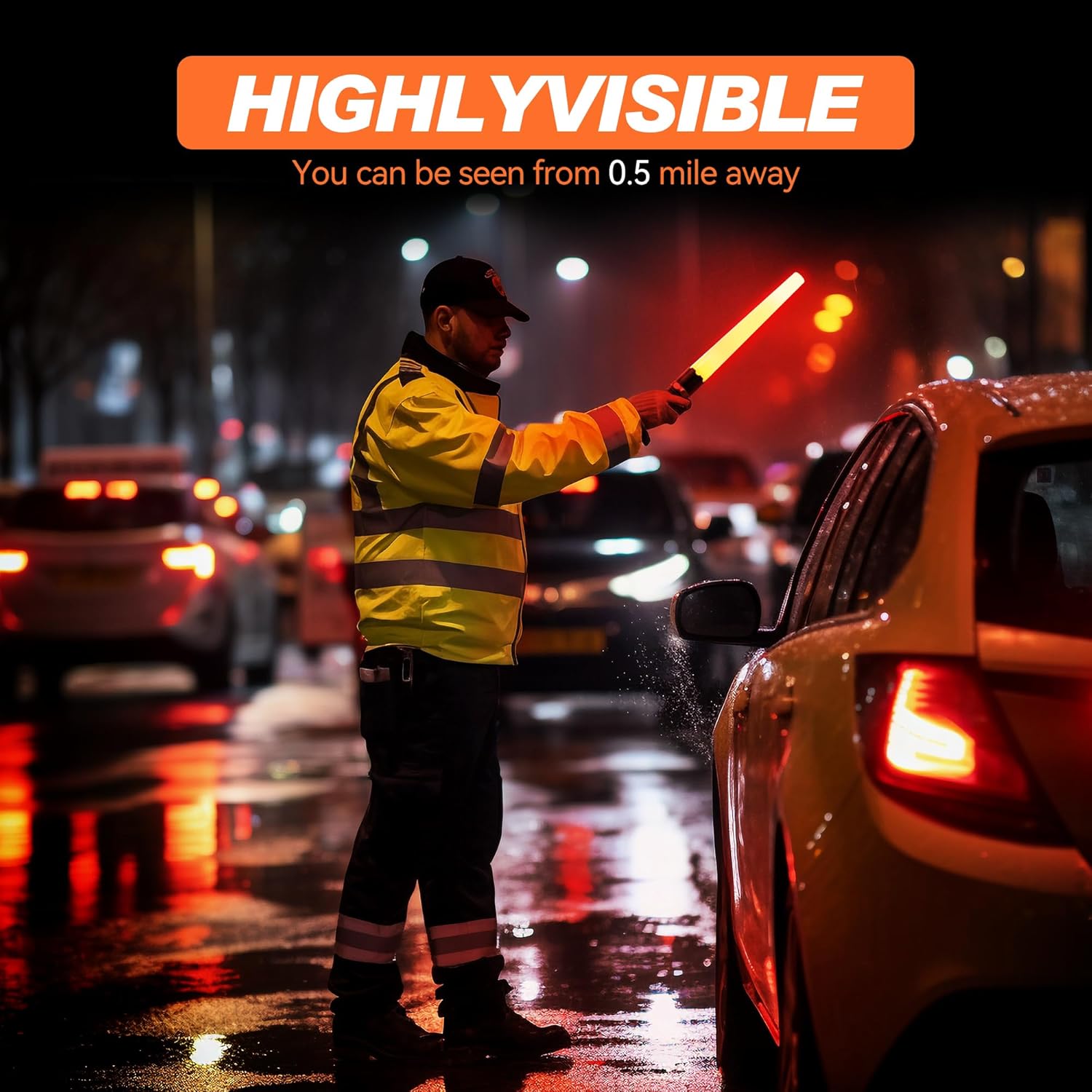 4 Pack Traffic Wand, 16 Inch LED Traffic Flashlight Wand with 5 Flashing Modes, Orange Traffic Safety Control Baton, Air Marshalling Wand for Parking, Aircraft, Car Directing