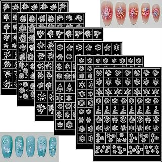 Christmas Nail Stickers Airbrush Stencils Stickers for Nail Art with Snowflower Fireworks Christmas Tree Designs Supplies Design Resusable Nail Guide for Manicure Nails Decoration 6 Sheets