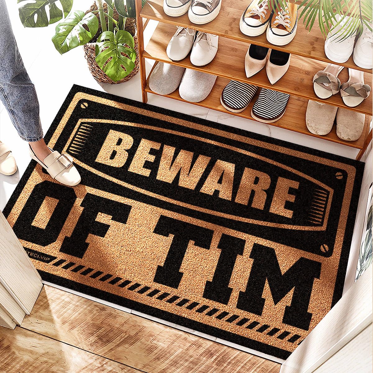 Tapis de bienvenue fin Beware Of Tim anti humidité pour porte d'entrée