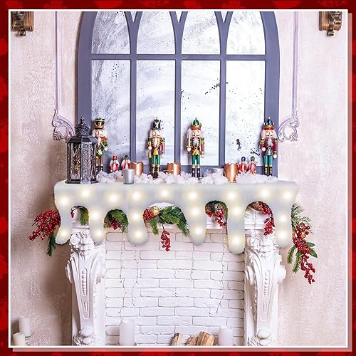 Miniatura 10 de 2 mantas de nieve de Navidad con luz LED, camino de mesa con luz LED, cubierta de manto de carámbano para decoración de pueblo, decoración navideña